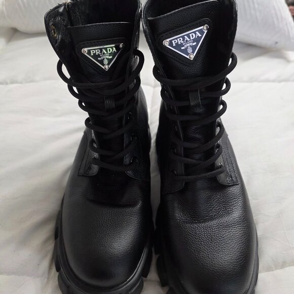 Black Faux Prada Chunky Combat Boots – Size 37 (Not Authentic) - Picture 1 of 13